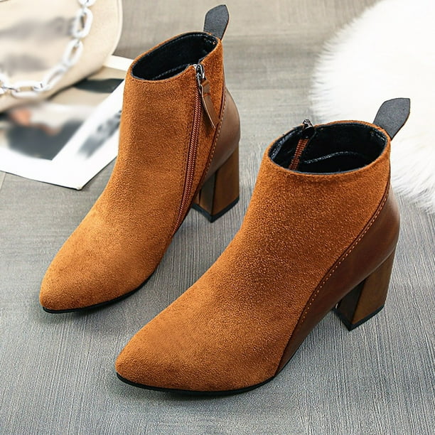 Abcnature High Heels Shoes Women s Suede Thick Heel Ankle Boots