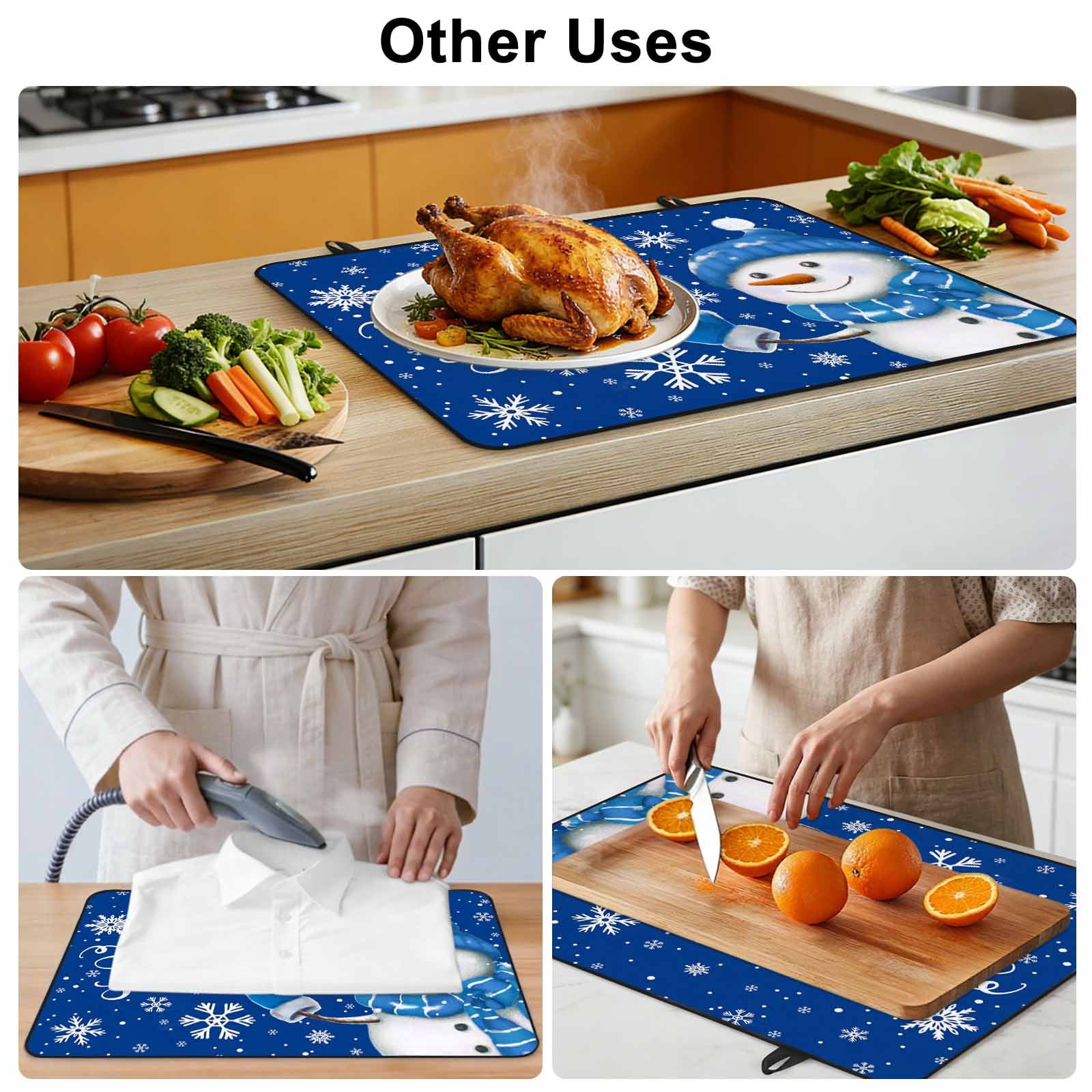 Blue Snowman Christmas Stove Top Cover for Electric Stove, Heat-proof & Non Slip Glass Top Stove Cover Protector, Xmas Winter Snowflake Let Snow Kitchen Flat Cooktop Rubber Mat 24x21 Inches