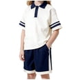 thumbnail image 6 of WRKEKC Kids Summer Outfits School Collared Button Down Short Sleeve Top and Elastic Waist 5 Inch Shorts Set for 4-16 Years, 6 of 7
