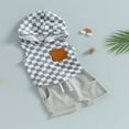 thumbnail image 3 of Ensemble de T-Shirts et Shorts à Capuche Sans Manches à Damier pour Bébé Garçon Été 2 Pièces, 3 of 7