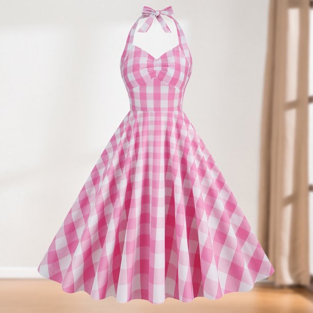 Vestido Corto Plisado Vestido de columpio con corsé para mujer, sin espalda, de algodón, con cordones, ajustado, cuello en V, traje de vacaciones Cgtredaw Rosa M para Mujer