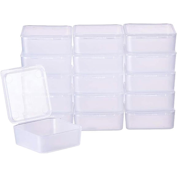 24 Pack Square Frosted Clear Plastic Bead Storage Containers Box Case with Lids