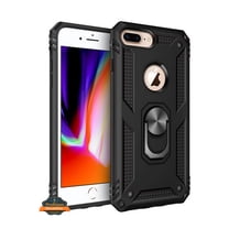 For Apple iPhone 8 Plus/7 Plus/6 6S Plus Hybrid Dual Layer PC   TPU with Ring Stand Metal Kickstand Heavy Duty Armor Phone Case Cover by Xpression - Black