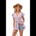 thumbnail image 2 of Blusa Informal de Corta con Cuello en V y Volantes para Mujer, Camisa de Botones para Oficina, Color , Talla XXL, 2 of 8