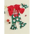 thumbnail image 3 of CIYCuIT Baby Girl 3Pcs Christmas Outfits Ruffle Long Sleeve Letter Print Romper + Santa Claus Print Flared Pants + Headband 3M 6M 12M 18M Infant Cute Clothes, 3 of 9