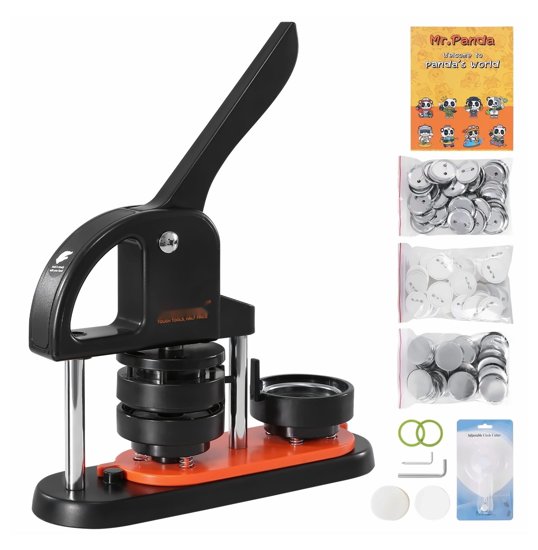 Button Maker Machine 2.28 inch, Pin Making Kit with 100 Parts, DIY Badge Maker for Crafts, Panda Magic Book, Ergonomic Handle, Christmas Gifts