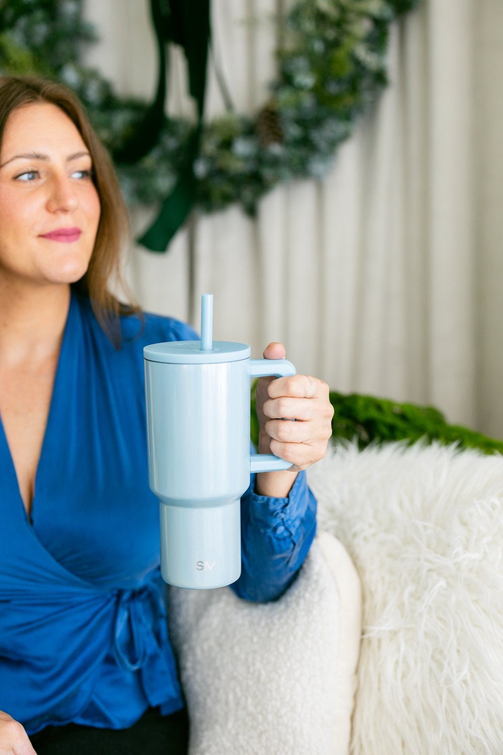Simple Modern 30 fl oz Insulated Stainless Steel Trek Tumbler with Straw Lid | Blue Sparkle