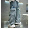 thumbnail image 7 of Teen Boys Denim Pants Cargo Jogger Pants Elastic Waist Straight with Pocket Classic Fit Casual 11-12 Years Shorts Boys, 7 of 7