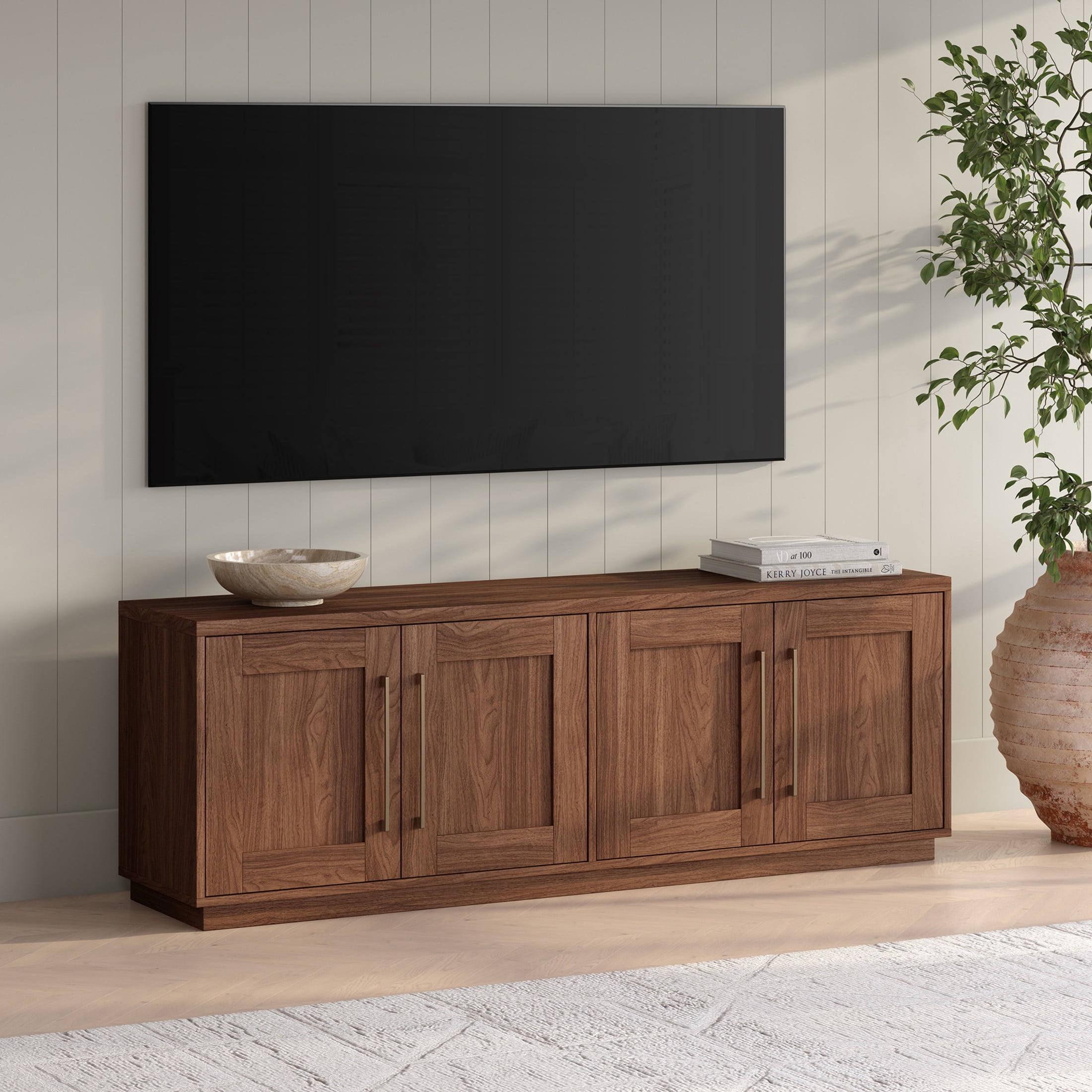 Evelyn&Zoe Tillman Transitional TV Stand For TVs up to 75", Satin Walnut