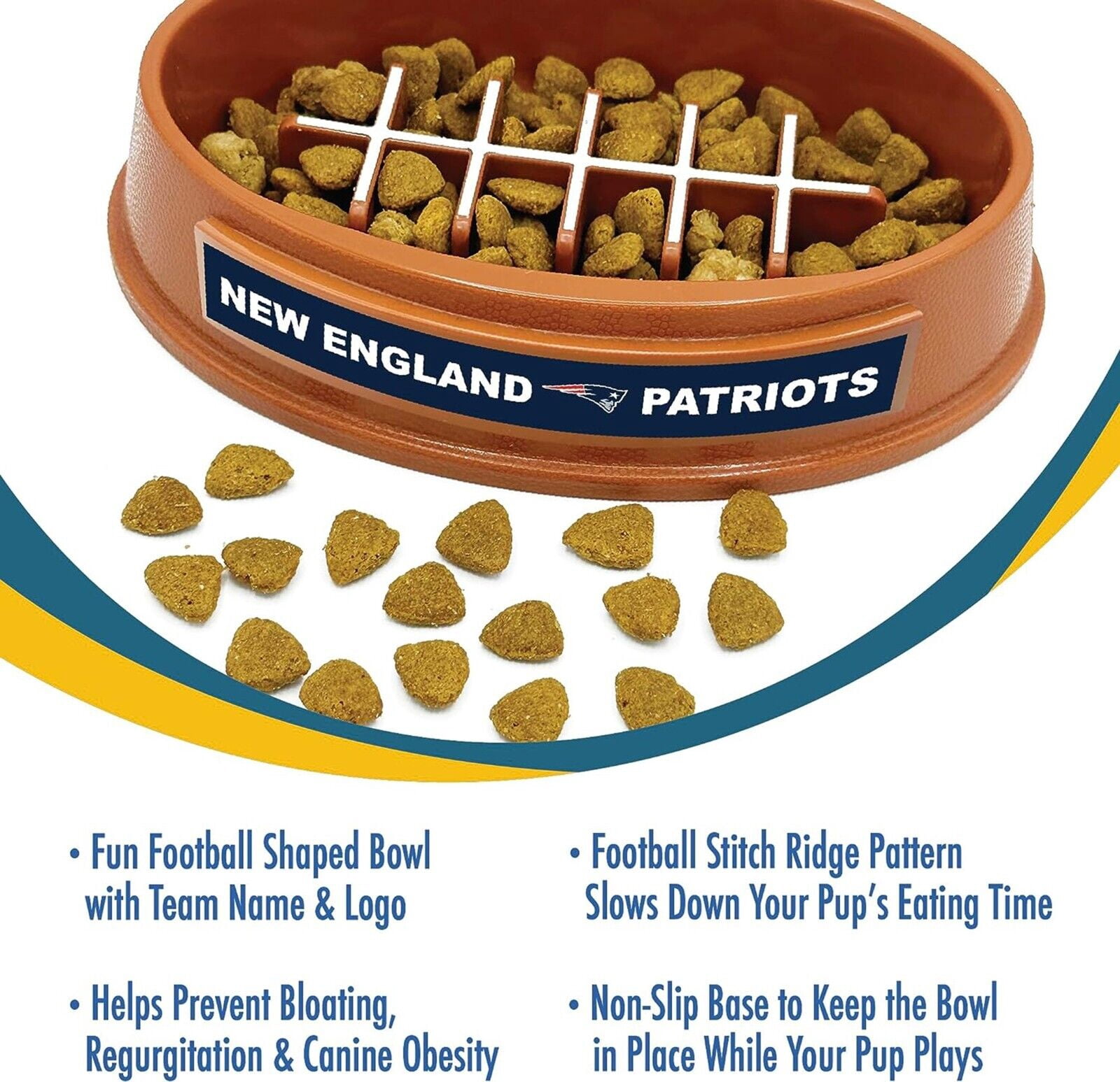Pets First NFL New England Patriots Super-Bowl Slow Feeder Bowl for Dogs and Cats, Football Design for Healthy Digestion, Non-Slip, for Large & Small Pet