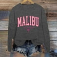 thumbnail image 4 of Womens Crewneck Sweatshirt Malibu Letter Print Fall Crewneck Sweatshirt Relaxed Fit Basic Top Essential Casual Outfit Hoodies for Women Grey M, 4 of 6