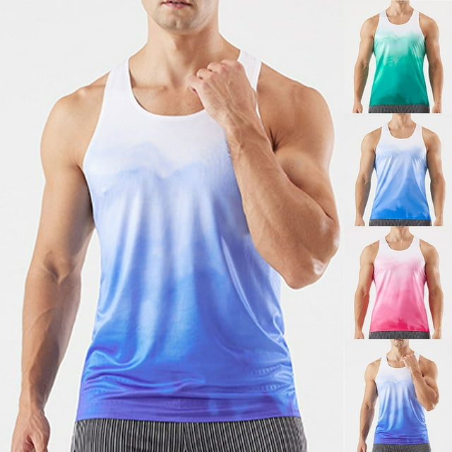 UVEASISHA Débardeurs de Mode pour Hommes, Imprimé Dégradé, Sans Manches, Décontracté, Gym, Musculation, Course, Chandail-Over, 90 de Réduction, Soldes, Bleu TTG