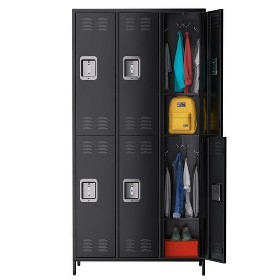 Towallmark Metal Storage Locker, 6 Door Steel Cabinet 72 Inch Tall, Industrial Locker With 3 Shelves & 9 Hooks, For Gym School Office Dormitory, Black