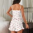 thumbnail image 3 of SAZBJOJN Womens Pajama Sets 2 Piece Heart Polka Dot Pajama Set Ruffle Trim Ribbed Tank Top & Elastic Waist Shorts Summer Loungewear Sleepwear Cute Casual Pajamas for Women Set White Size M, 3 of 5