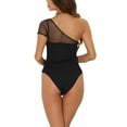 thumbnail image 4 of INSPIRE CHIC One Shoulder Sleeveless Bodysuits for Women's Sheer Mesh Sleeve Skinny Bodysuit Black S, 4 of 5