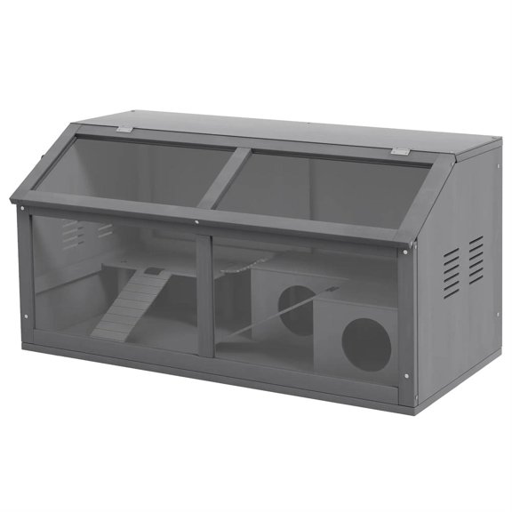 PawHut Hamster Cage on Wheels with Storage Shelf, Seesaws, Water Bottle ...