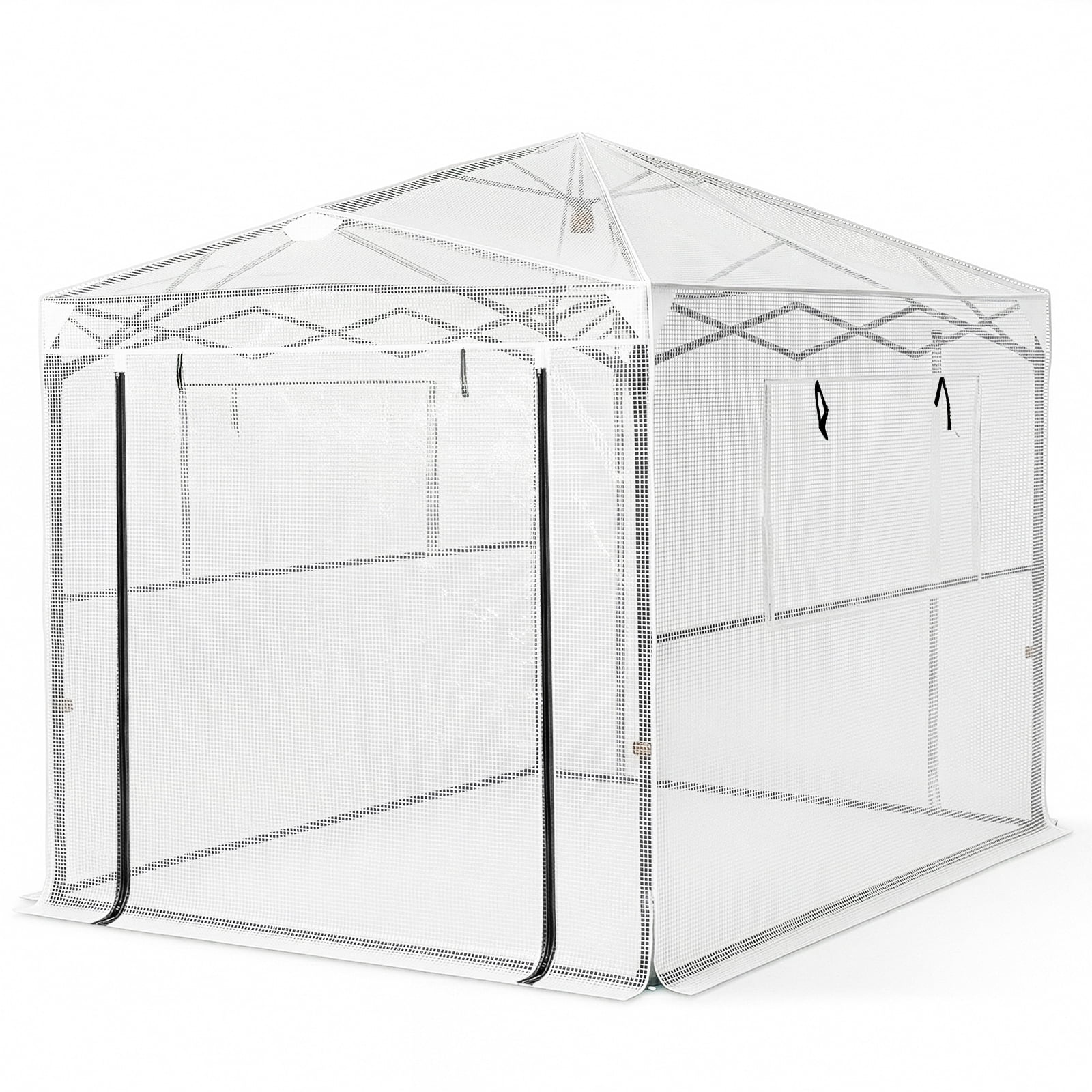 Foldable Greenhouse Shed, 8*6ft Plastic Sprayed Iron Pipe PE Mesh, White