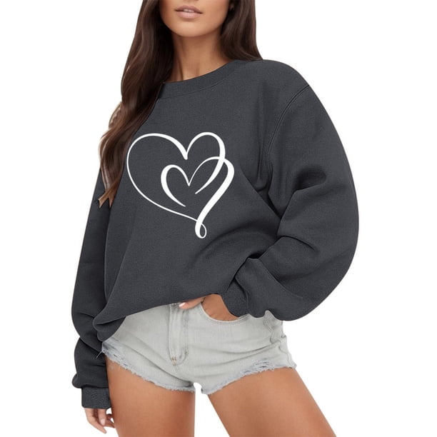 Gibobby Sudaderas para mujer Sudadera con capucha de manga larga con cuello redondo y estampado de amor para el día de San Valentín al libre para mujer 4 (Gris, L)