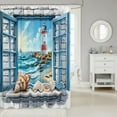 thumbnail image 2 of Erosebridal Lighthouse Seashell Shower Curtain 72x72,Ocean Beach Bath Curtain,Marine Room Decorative, 2 of 5