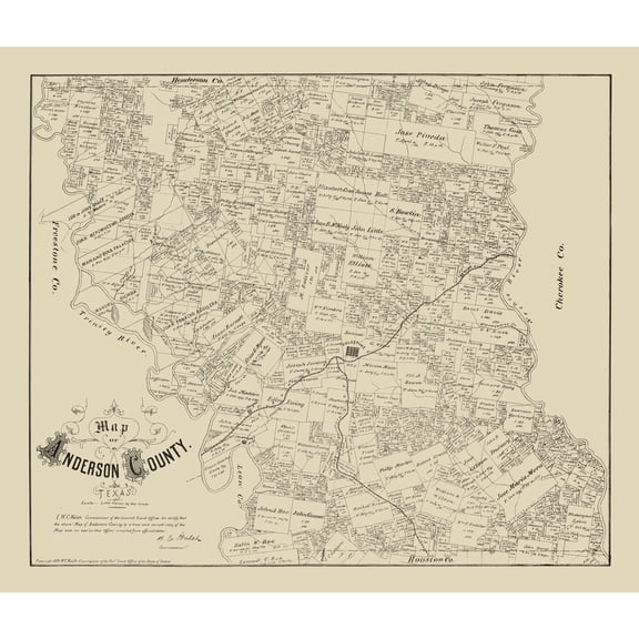 Historic County Map - Anderson County Texas - Walsh 1879 - 26.91 x 23 - Vintage Wall Art