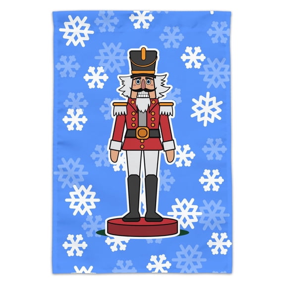 Grinning Nutcracker Soldier with Snowflakes Garden Yard Flag