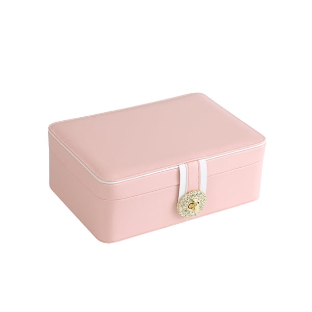 Caja de almacenamiento para joyas Qarigey organizador de pendientes doble capa colgantes rosa