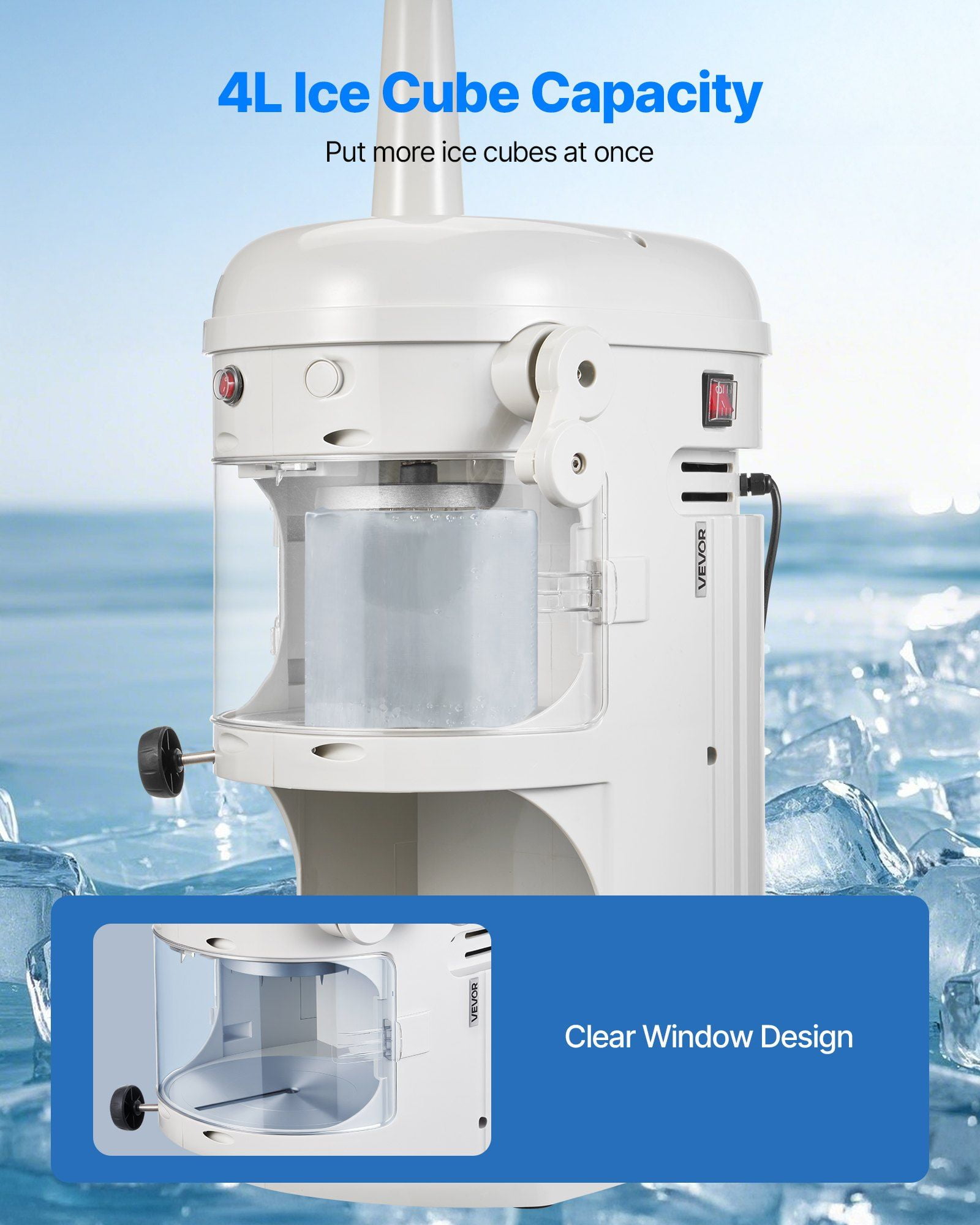 Commercial Electric Ice Shaver Crusher 250W 1500RPM 220lbs per Hour Fluffy Snow Cone Machine for Home Party Event Snack Bar Commercial Use White