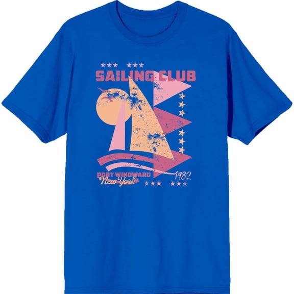 Sailing Club Port Windward New York Adult Royal Blue Crew Neck Short Sleeve Tee-Medium