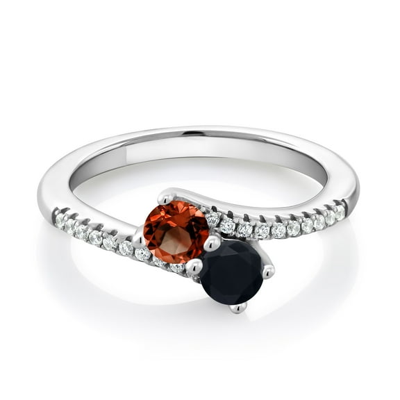 Gem Stone King 925 Sterling Silver Red Garnet and Black Onyx Bypass Ring for Women (0.83 Cttw, Gemstone January Birthstone, Round 4MM, Available in Size 5, 6, 7, 8, 9)
