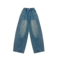 thumbnail image 7 of shoper Girls Barrel Jeans Denim Elastic Wasit Straight Wide Leg Baggy Pants Kids Vintage Denim Pant Fall Clothes 4-14 Years Blue, 7 of 7