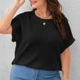 thumbnail image 2 of Plus Size Work Blouses for Women Solid Short Sleeve Crew Neck Casual Basic T shirts Loose Comfy Summer Tunic Tops, 2 of 5