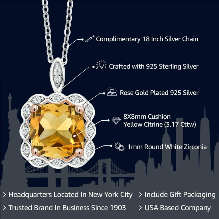 Sterling Silver Cushion 8mm Gemstone & Diamond Pendants Sterling Silver Cushion 8mm Gemstone & Diamond Pendants