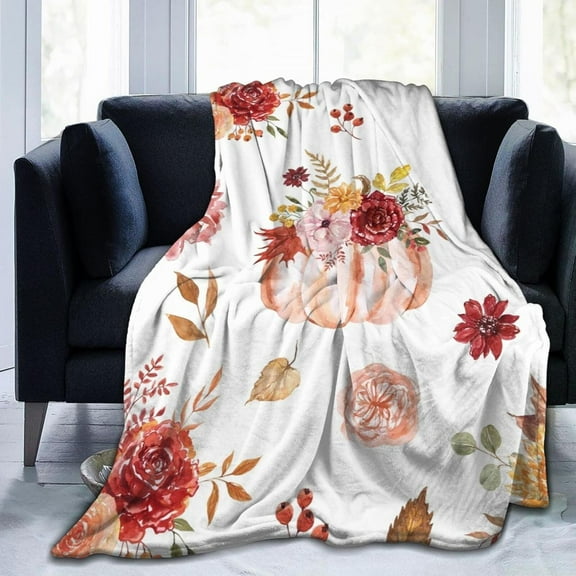 Thanksgiving Pumpkin Throw Blanket, Cute Autumn Leaf Blanket for Adults, Soft Comfortable Pumpkins Fleece Carpet Blanket for Sofa Bed Couch