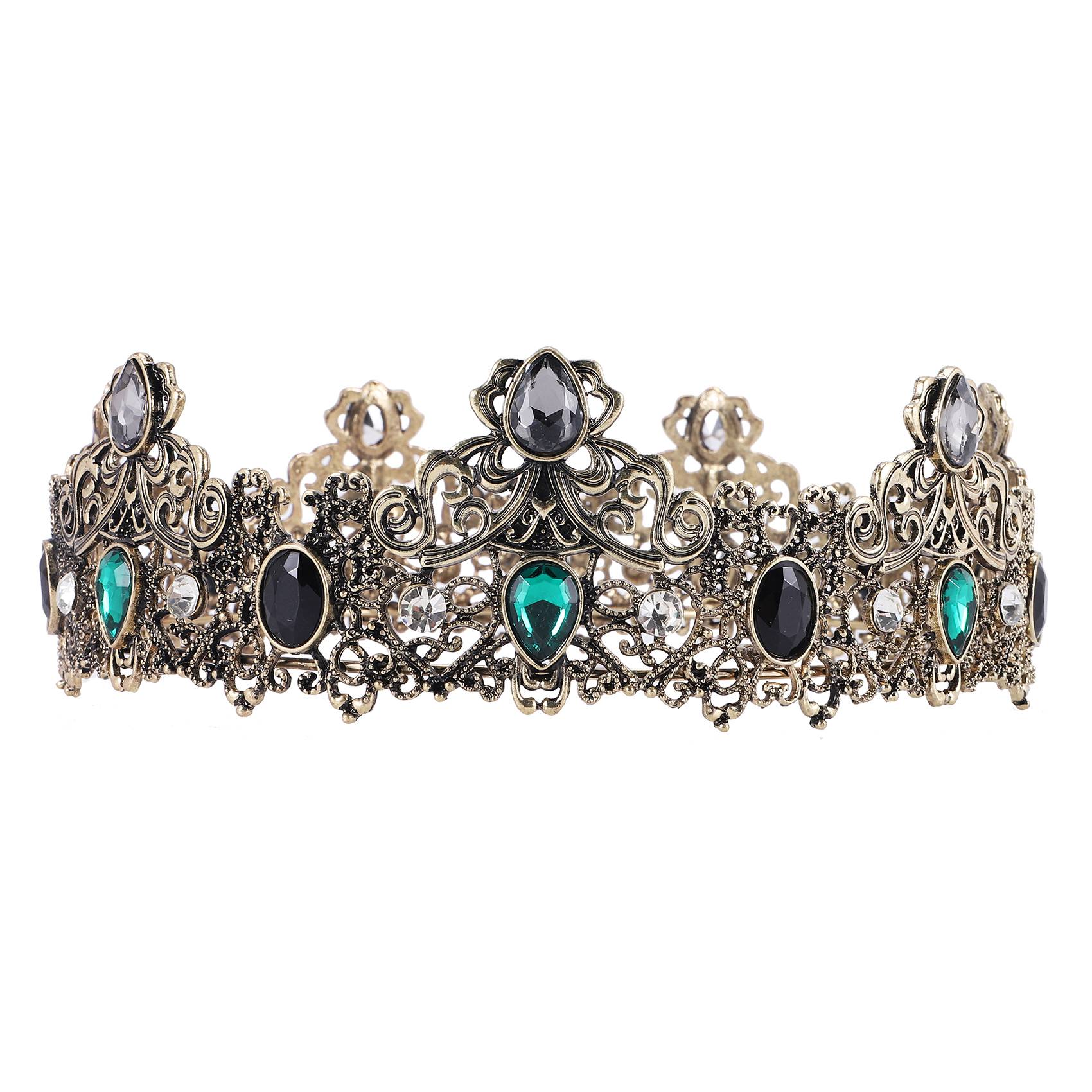King Crowns for Men Metal, Vintage Full Royal King Crowns with Green