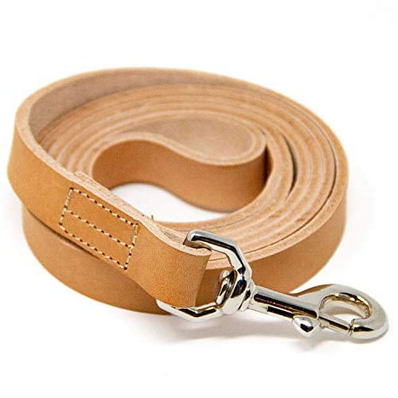 Logical Leather 5 Foot Dog Leash - Best for Training - Water Resistant Heavy Full Grain Leather Lead - Tan