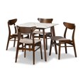 thumbnail image 1 of Baxton Studio Paras Mid-Century Modern Transitional Light Beige Fabric Upholstered and Walnut Brown Finished Wood 5-Piece Dining Set with Faux Marble Dining Table, 1 of 5
