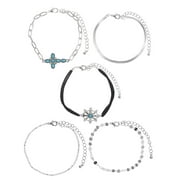 No Boundaries Silvertone Anklet Set, Turquoise Cross, Female, Adult and Teen, 5 Pieces