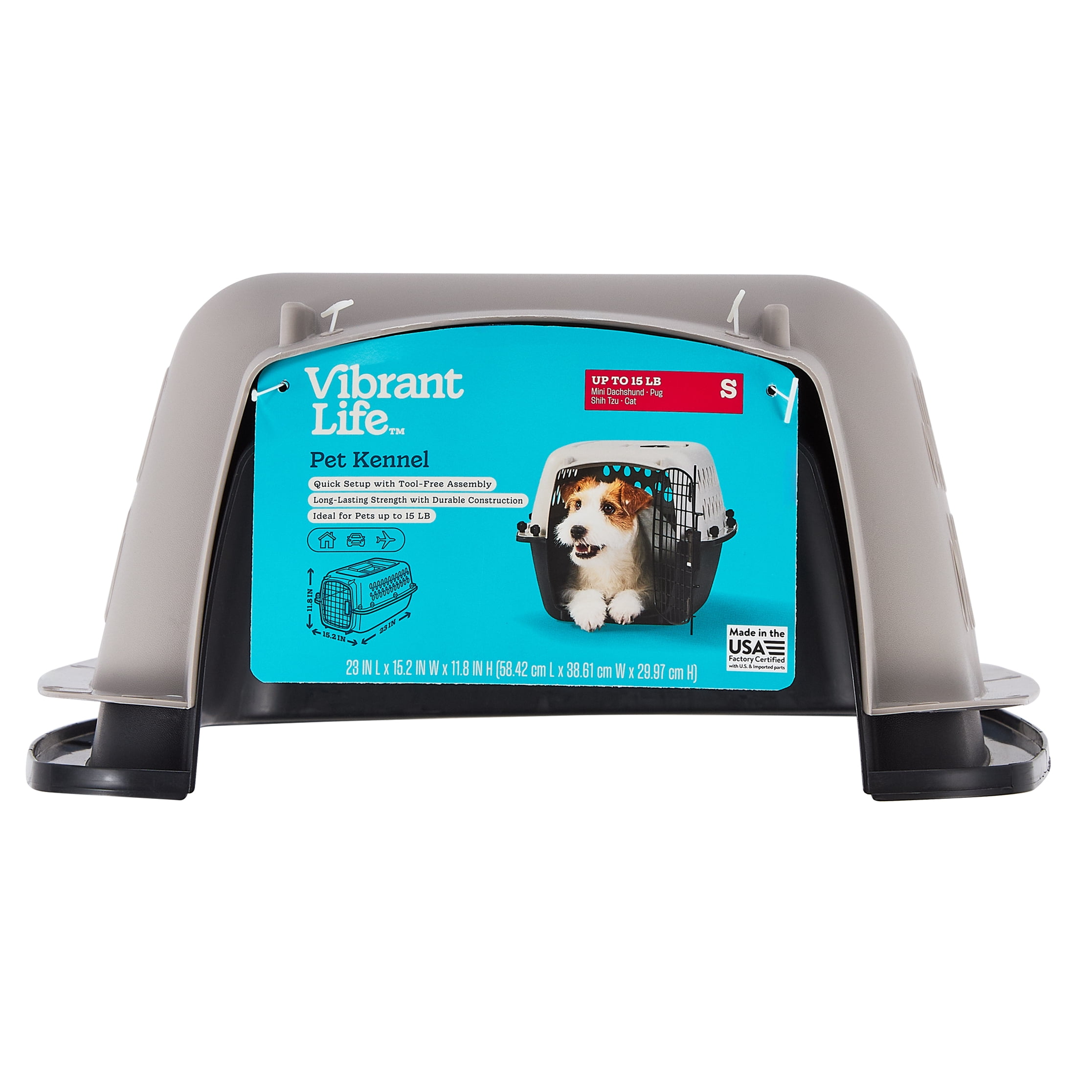 Vibrant Life Small Plastic Hard-Sided Pet Carrier, Black and Gray, 15 lb Limit