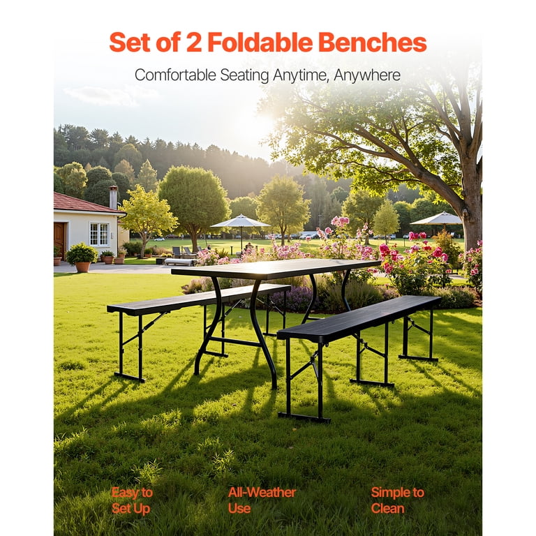 KFFKFF Folding Bench, 6 Feet, HDPE, Black, Set of 2 photo 2