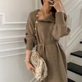 thumbnail image 2 of Vestido de punto con cordones en la cintura, estilo japonés y coreano, suéter largo holgado y ajustado con cuello alto para mujer para otoño e invierno, 2 of 6