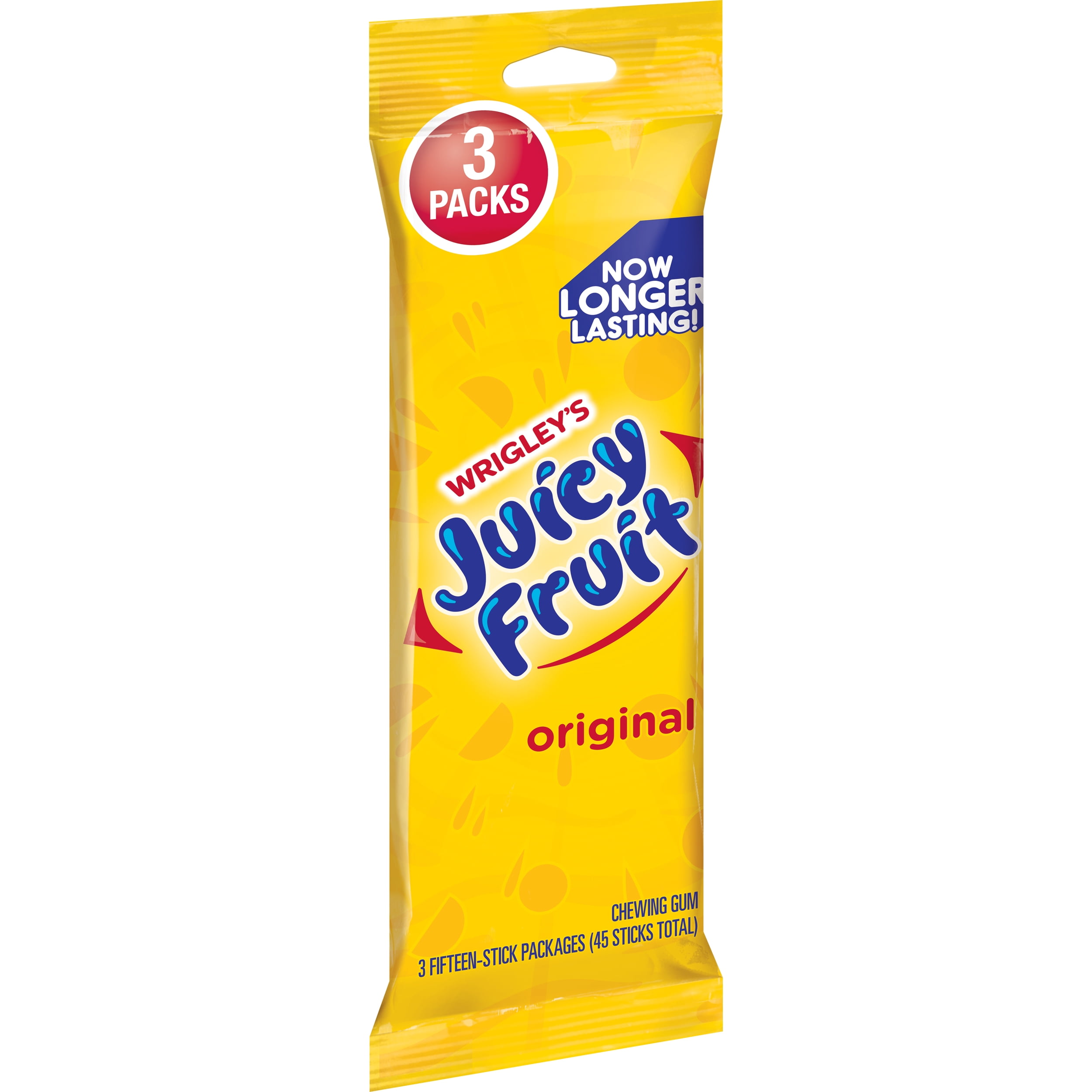 Juicy Fruit, Original Bubble Chewing Gum, 15 Stick Packs, 3 Count