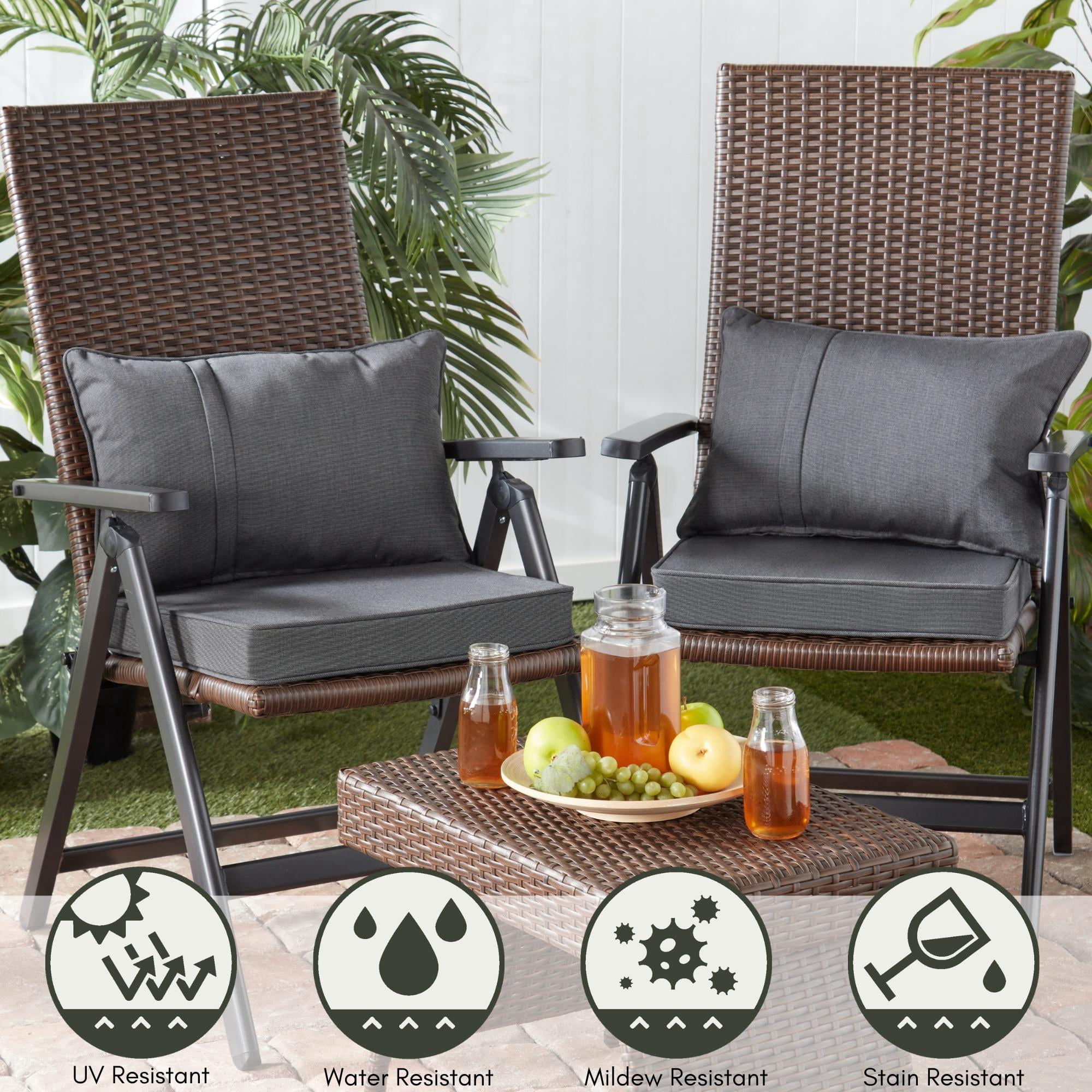 Outdoor PE Wicker Foldable Reclining Chair with Sunbrella Coal Seat Cushion