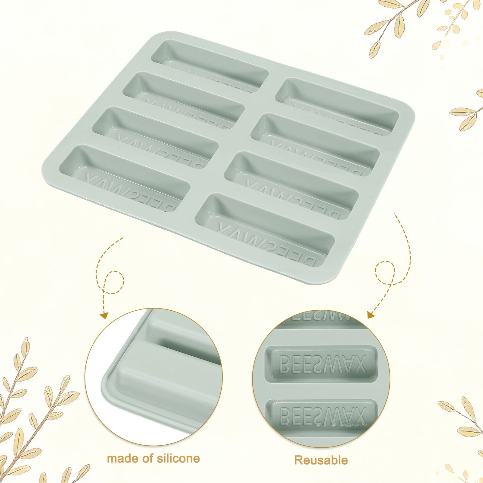 Beeswax Candle Mould,8Grids Beeswax Bar Mould Makes 8 x 2.8oz Reusable Easy Release Bees Wax Module for Wax Candle Making Butter Candy Chocolate Grey 2Pcs