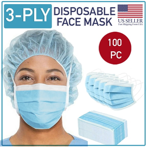 Disposable Face Mask 100 PCS 3-Ply Medical Surgical Dental Ear-Loop Mouth Cover