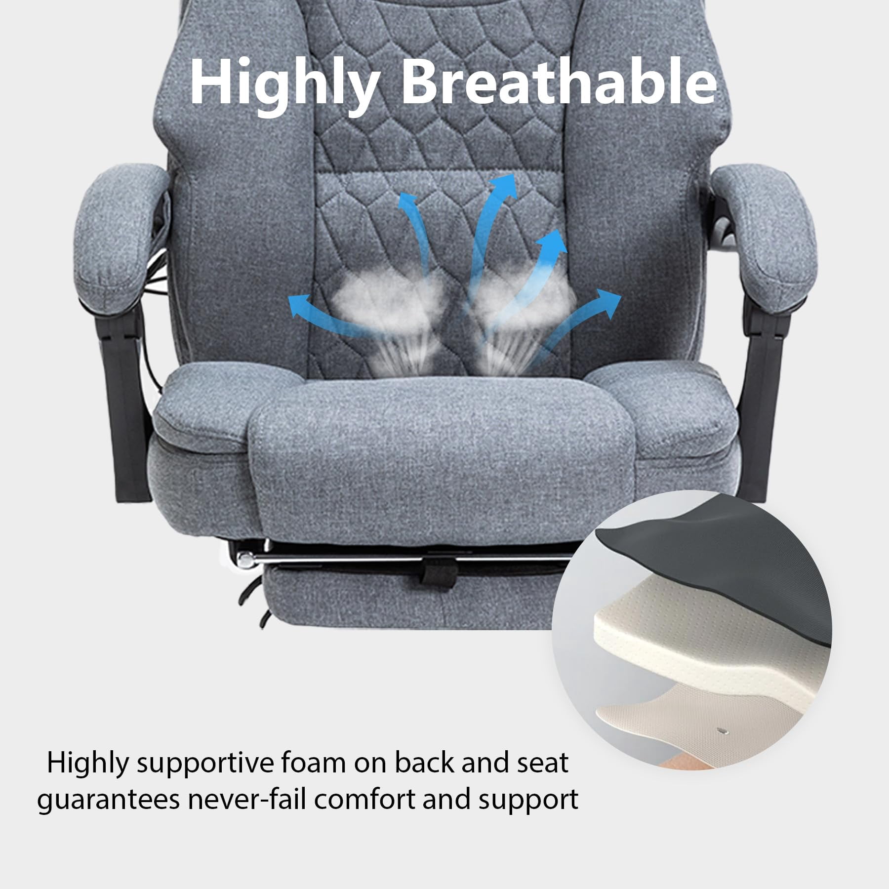HESL Office Chair With Massage And Heated Lumber Spport, Big and Tall Reclining Desk Chair,Gray