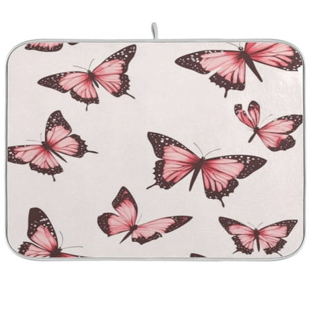 

Kitchen Drying Mat 16x18In Drying Dish Mat Dish Drying Mats Kitchen Countertop Multi-Function Drain Drying Mat Kitchen Table Pretty Pink Cute Butterfly
