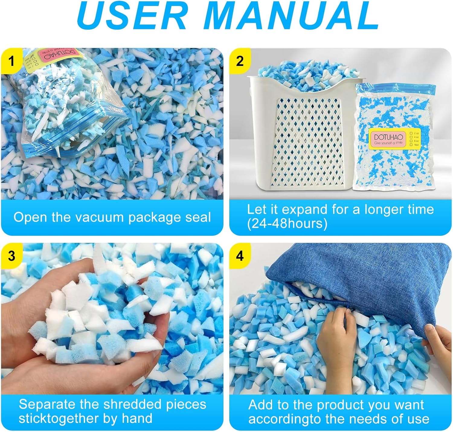 Memory Foam Pieces, Pillow Fillers, sofa pillows, cushion dolls, Dog mattresses Substitute fillers for Easy Pillow beanbag fillers (white 1 lb)