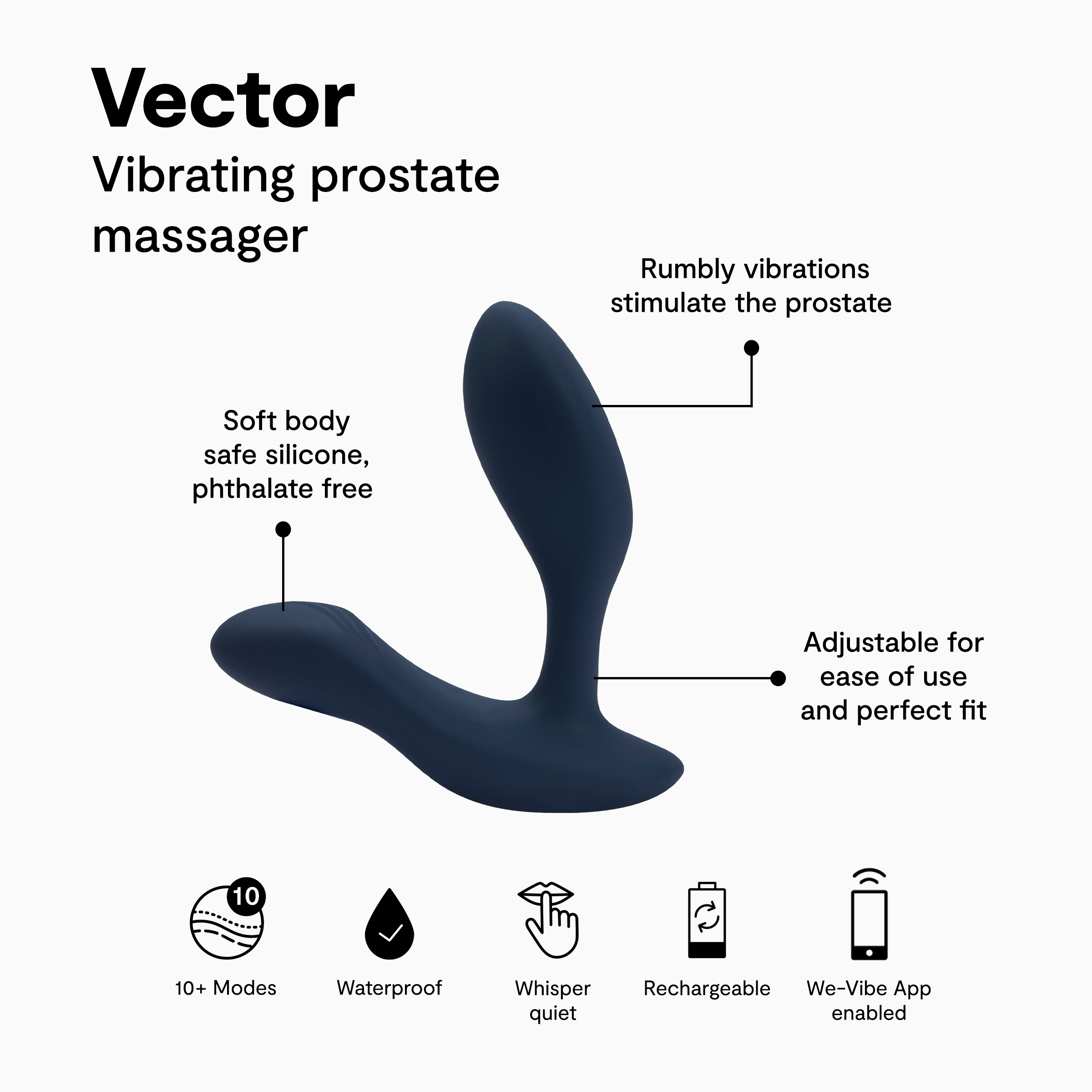 We-Vibe Vector Vibrating Plug with App and Remote, Slate - image 2 of 9