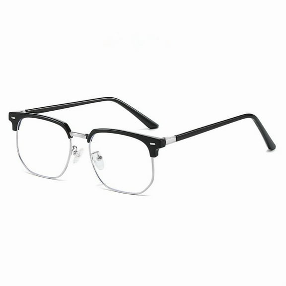 Elegant Men's Classic Vintage Half-Frame Glasses Sleek Black Anti-Blue Light PC Lenses for Computer Use Durable Metal