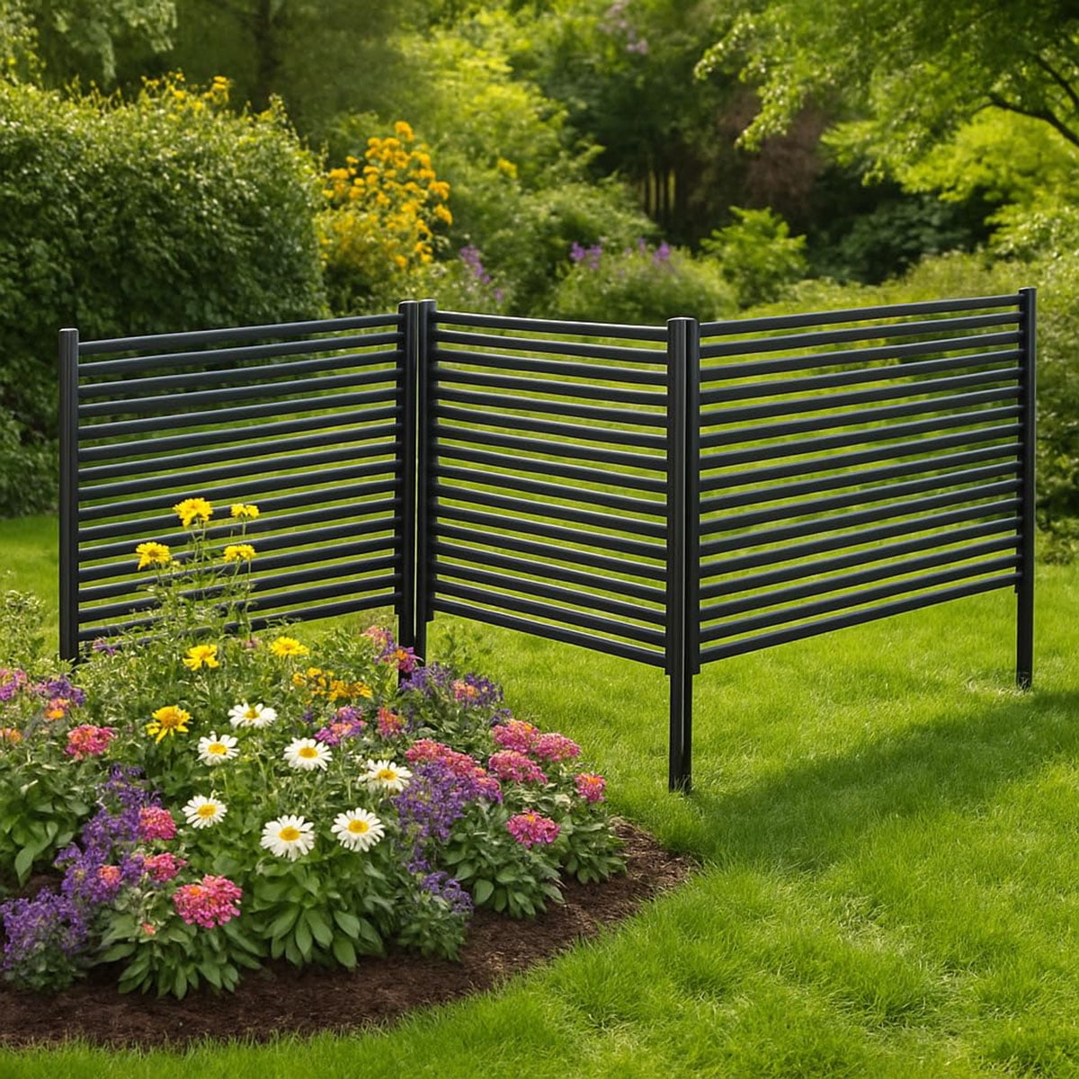 Ataucjin Outdoor Privacy Screen, 3-Panel No Dig Metal Barrier for Animals, Rustproof Outdoor Decorative Fence for Flower Beds, Patio, Backyard, Vegetable Gardens